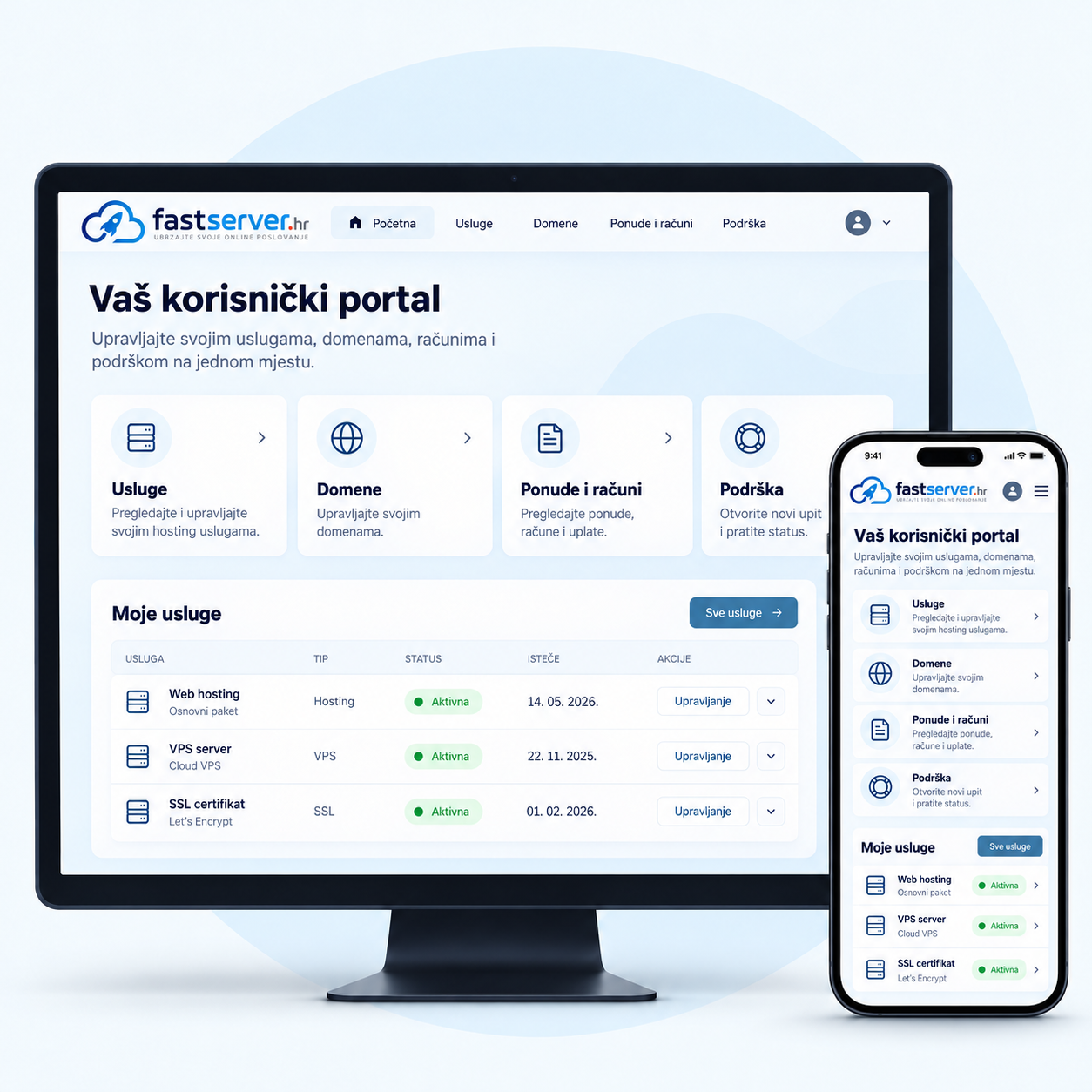 Fastserver korisnički portal na računalu i mobitelu